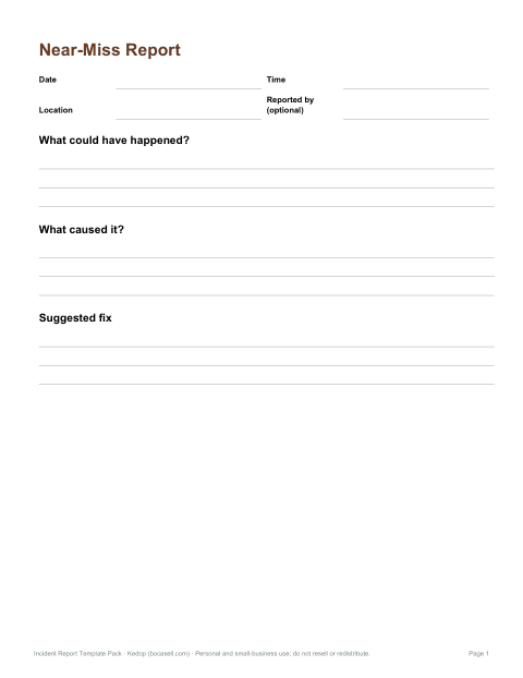 Preview of the first page of Near-miss report (DOCX, PDF)